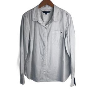 Tommy Hilfiger Dotted White 100% Cotton Long Sleeve Button Front Shirt Size LG
